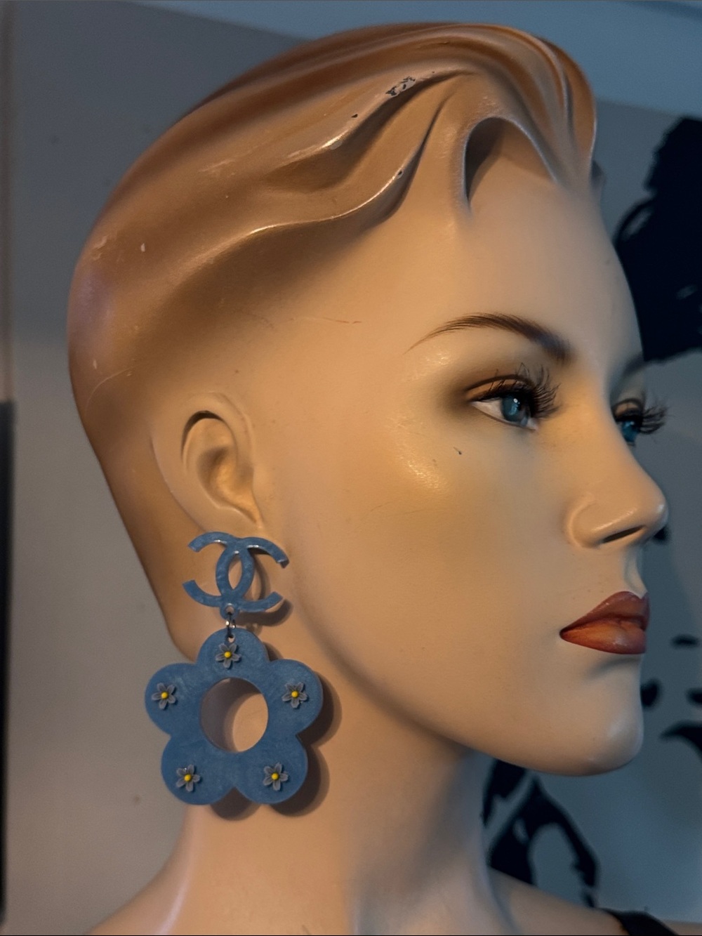 Blue CC Fashion Dangle Floral Earrings - Picture 4 of 14
